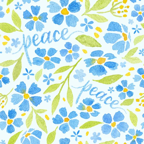 Watercolour hand drawn Floral with Peace Seamless Pattern — Stock Photo, Image