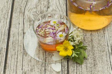cup of herbal tea with flowers clipart