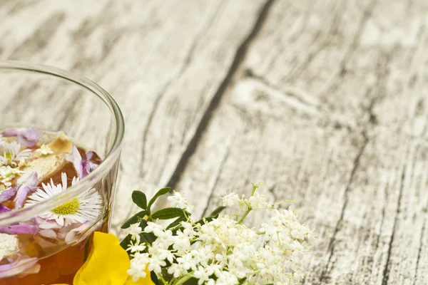 Cup of herbal tea with flowers — Stock Photo, Image