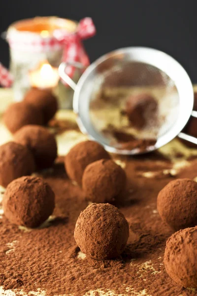 Chocolate truffles with cocoa powder for christmas — Stock Photo, Image