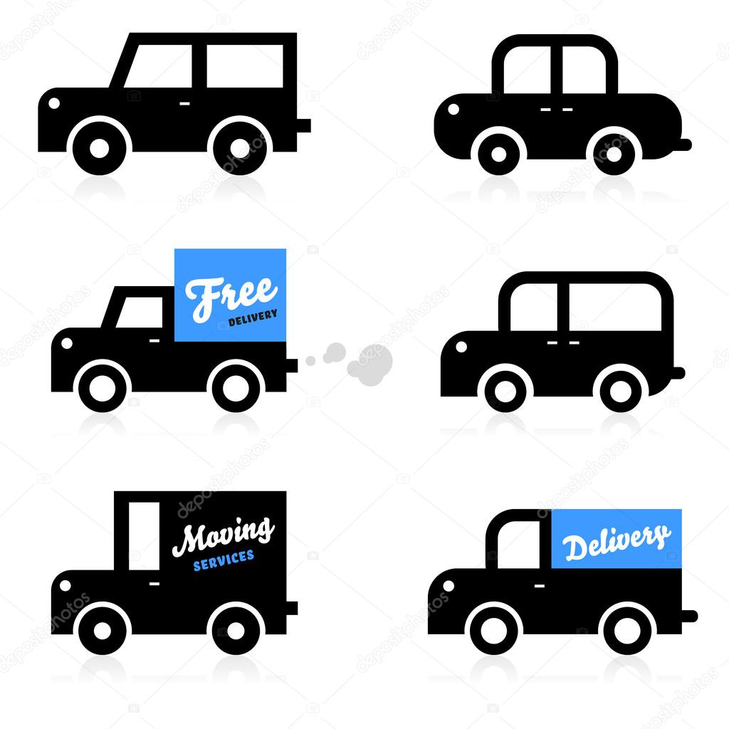 Car icons. Vehicles. Delivery. Cars illustrations.