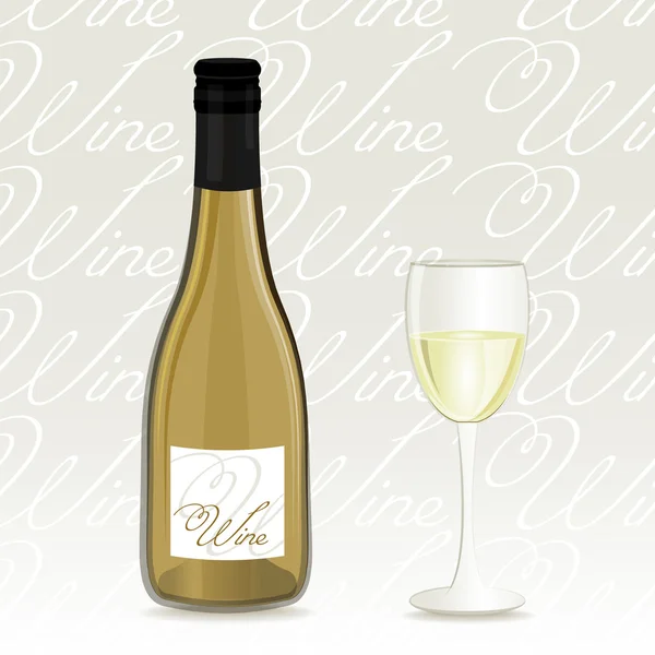 Vita vin flaska och glas — Stock vektor