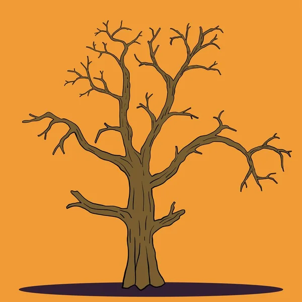 シンプルなハロウィン死んだ木のフリーハンドの図面フラットデザイン — ストックベクタ