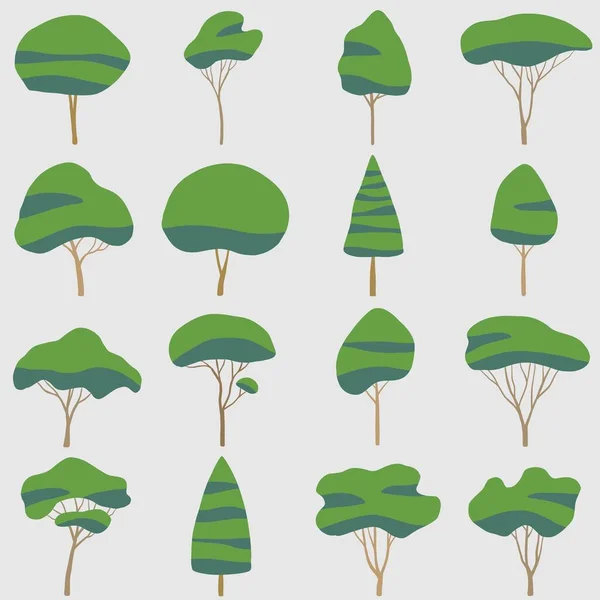 Simplicidade Árvore Desenho Mão Livre Coleção Design Plano —  Vetores de Stock