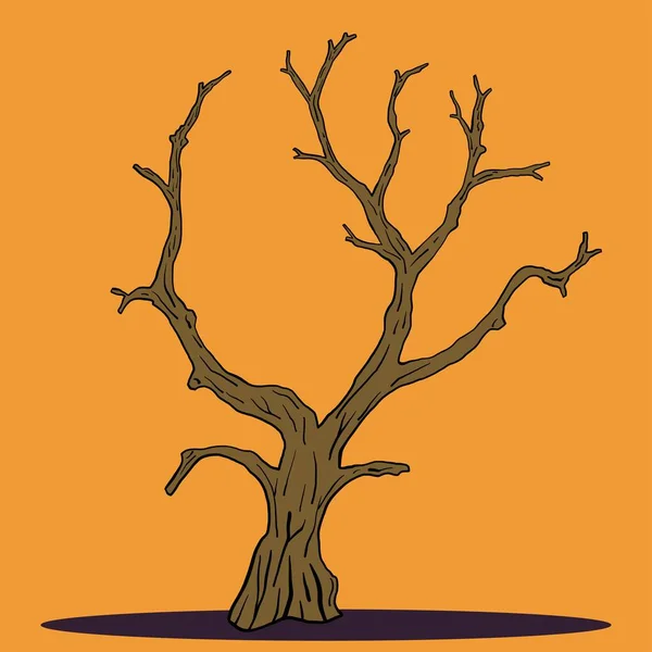 Simplicité Halloween Arbre Mort Dessin Main Levée Dessin Plat — Image vectorielle