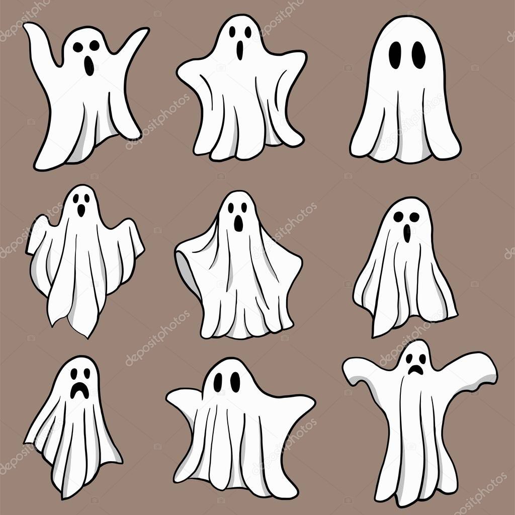 Simplicity halloween ghost freehand drawing flat design collection.