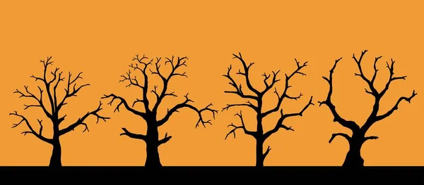 Simplicity Collection Halloween Dead Tree Freehand Drawing Silhouette Flat Design — Stock Vector