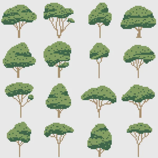 Simplicidade Árvore Freehand Pixel Coleção Design Plano —  Vetores de Stock