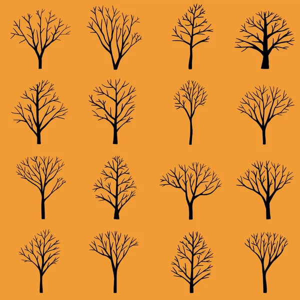 Coleção Simplicidade Halloween Árvore Morta Desenho Mão Livre Plana Design —  Vetores de Stock