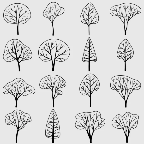 Simplicidade Árvore Desenho Mão Livre Coleção Design Plano —  Vetores de Stock