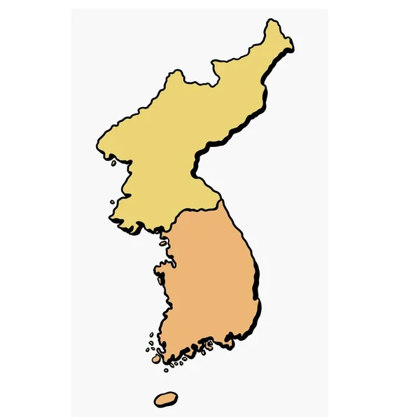 Doodle Dibujo Mano Alzada Corea Del Norte Del Sur Mapa — Vector de stock