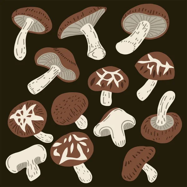 Croquis Main Levée Doodle Dessin Champignon Shiitake Légume — Image vectorielle