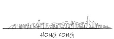 Beyaz arkaplanda Hong Kong silueti çizimi.