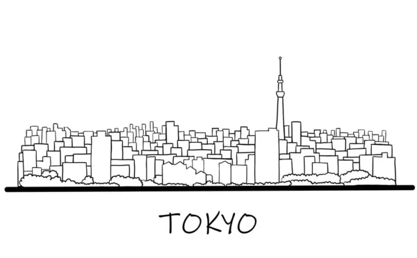東京スカイラインフリーハンドドローイングスケッチ白を背景に — ストックベクタ