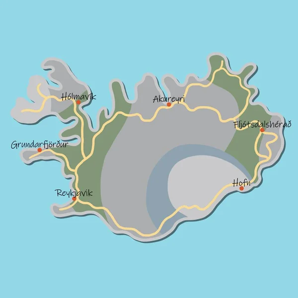 Doodle Desenhou Mão Livre Mapa Político Islândia Com Principais Cidades — Vetor de Stock