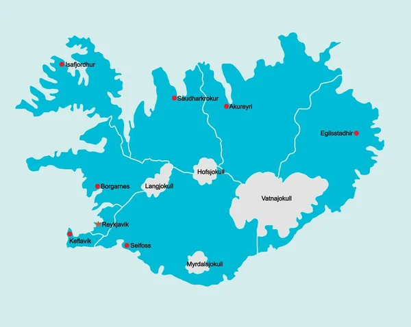 Doodle Dibuja Mano Alzada Mapa Político Islandia Con Las Principales — Vector de stock