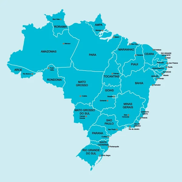 Doodle Desenhou Mão Livre Mapa Político Brasil Com Principais Cidades — Vetor de Stock