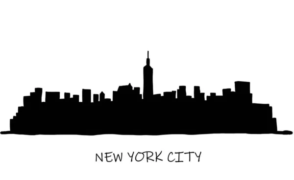 ニューヨークの街並みスカイラインドアフリーハンドの図面 ベクターイラスト — ストックベクタ
