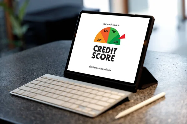 Credit Score Бізнесмен Перевірка Кредитної Оцінки Онлайн Фінансових Платежів Рейтинг — стокове фото