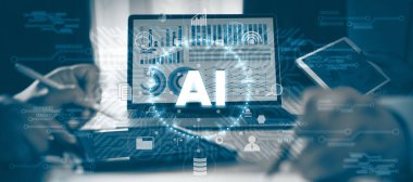 Yeni teknoloji büyük veri interneti iş adamı akıllı endüstri Ai iş planlaması yapıyor