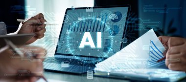 Yeni teknoloji büyük veri interneti iş adamı akıllı endüstri Ai iş planlaması yapıyor