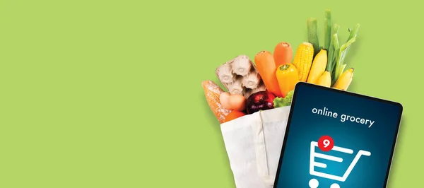 Zamawianie Artykułów Spożywczych Zakupy Online Zakup Zdrowej Żywności Zakupy Artykułów — Zdjęcie stockowe