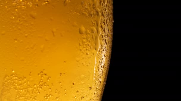 Půl sklenice piva s kapkami vody — Stock video