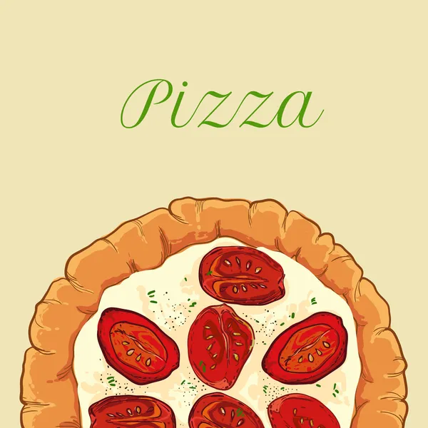 Vector Napolitaanse pizza met witte kaas, tomaat en basilicum — Stockvector