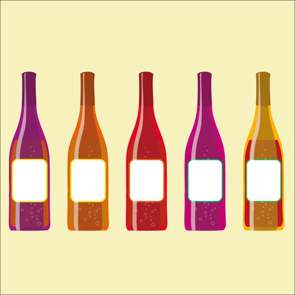 Set of vector colorful wine bottles with sparkles — Stock Vector