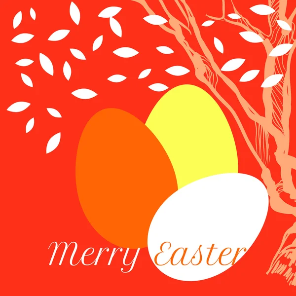 Vetor ovos de Páscoa no fundo com árvore e folhas — Vetor de Stock