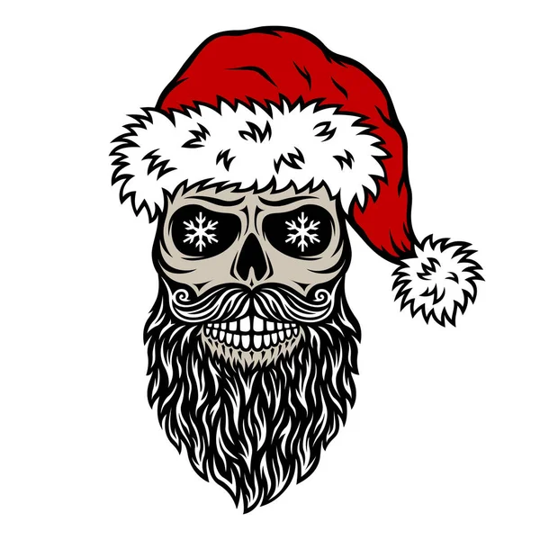 Calavera Navidad Santa Claus Sombrero Rojo Barba Copos Nieve Ilustración Vector De Stock