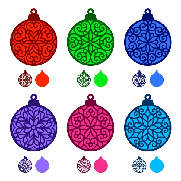 Колекція Різдвяних Кульок Лазерного Різання Сублімації Паперу Векторний Декоративний Орнамент — стоковий вектор