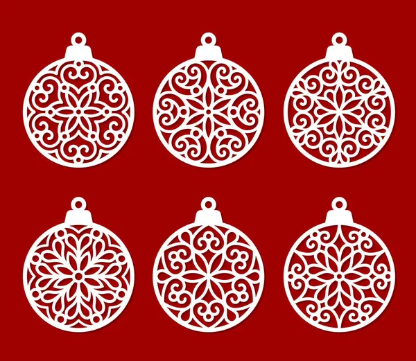 Christmas Ball Set Templates Laser Paper Cutting Vector Decorative Baubles — Stock Vector