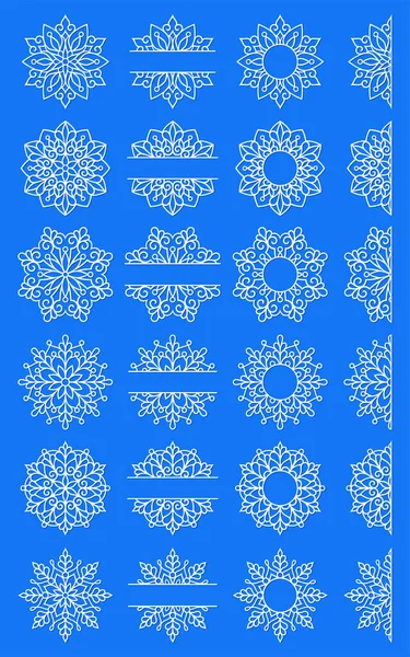 Sneeuwvlok Silhouet Monogram Papercut Vectorverzamelingssjablonen Winter Symbool Papier Laser Snijden — Stockvector