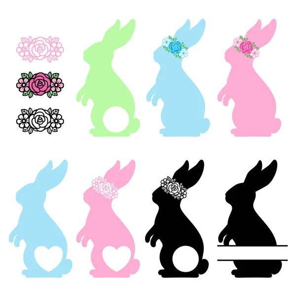 Пасхальный Кролик Векторный Силуэт Монограмма Кролика Цветочный Венок Бумаги Лазерной — стоковый вектор
