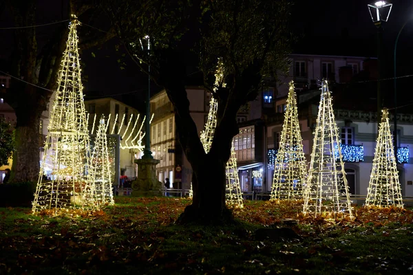 Santiago Compostela Spain December 2021 Christmas Decorations Several Trees Lights — Stock Photo, Image