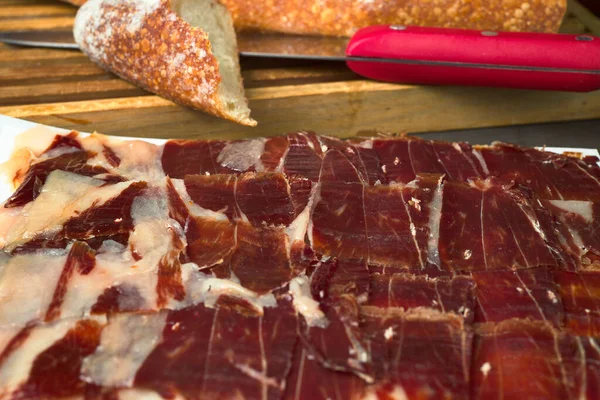 Iberian Ham Spanish Ham Platter Typical Product Artisan Bread — стоковое фото
