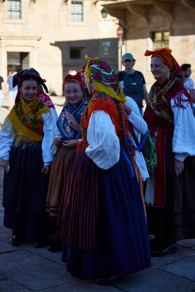 Santiago Compostela July 2022 Women Regional Costumes Several Women Dressed —  Fotos de Stock