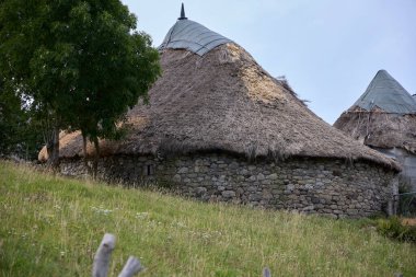 Ancares (Lugo, Spain), August 10, 2022. Hrreo. Typical construction of the region of Galicia, in the northwest of the country. It is used to store food.. His name is palloza