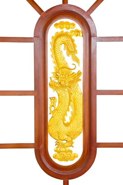 Golden Chinese dragon in frame wood — Stock Photo, Image