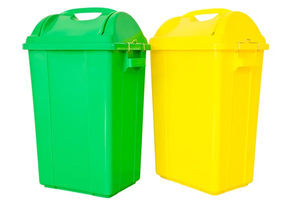 Żółty i zielony śmieci na na białym tle — Zdjęcie stockowe