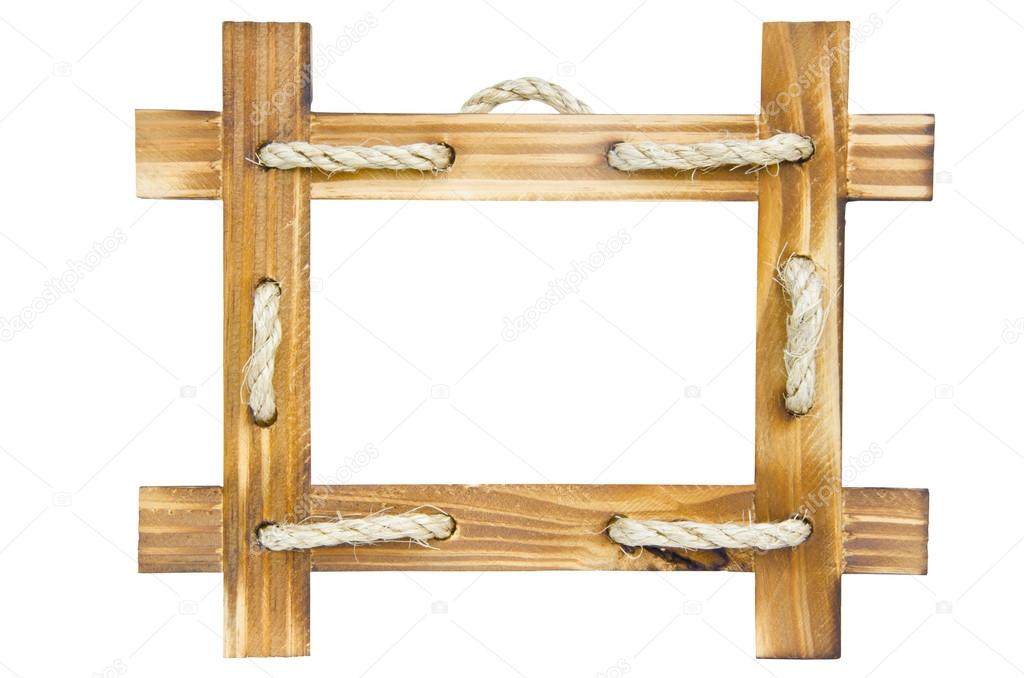 empty wooden photo frame isolated on white background