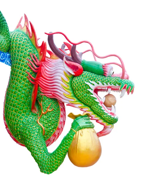 Colorido dragón chino celebrar bolsa de oro —  Fotos de Stock