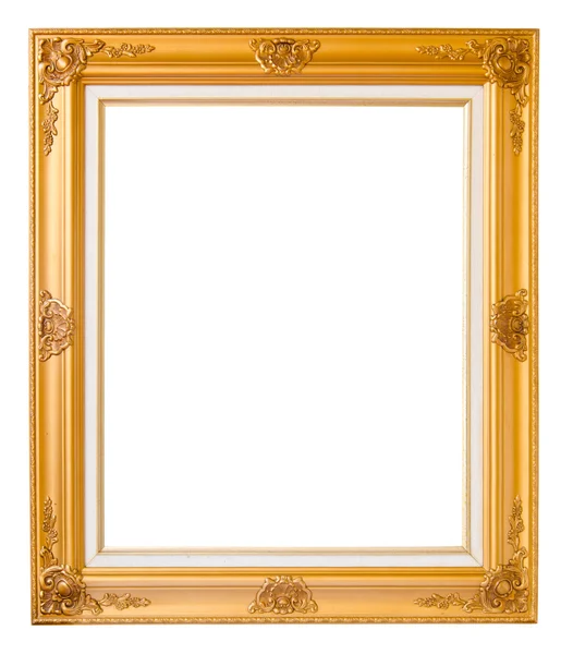 Gold vintage photo frame over white background — Stock Photo, Image