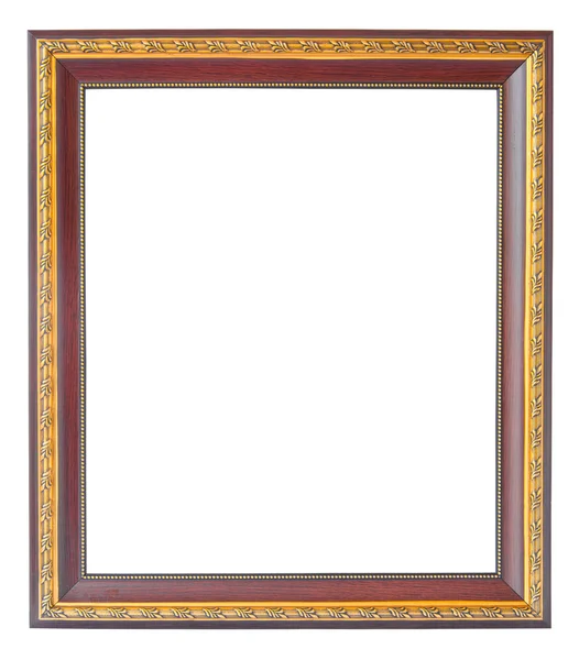Dřevěné a zlaté vintage foto rámeček nad bílým pozadím — Stock fotografie