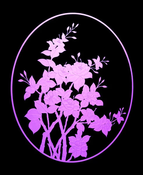 Cam siyah arka plan üzerine desen Menekşe çiçeği — Stok fotoğraf