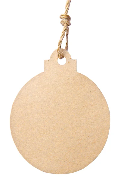 Blank tag tied with brown string isolated against a white backgr — Stock Photo, Image