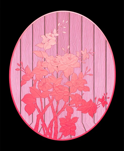 Muster roter Blume auf Holz mit schwarzem Hintergrund — Stockfoto