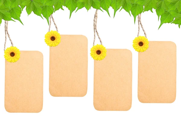 Blank tag and sunflower — Stock Photo, Image