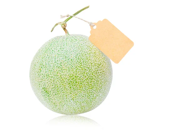 Melón fresco grande y etiqueta en blanco —  Fotos de Stock